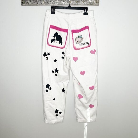 Custom Handmade Hello Kitty Theme Bling White Denim Jeans High Waist Size 29 - Picture 7 of 13